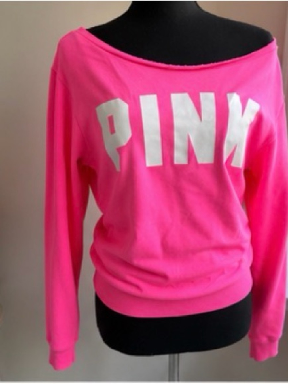 PINK Victoria's Secret Off-Shoulder Sweatshirt - Hot Pink - Picture 3 of 5